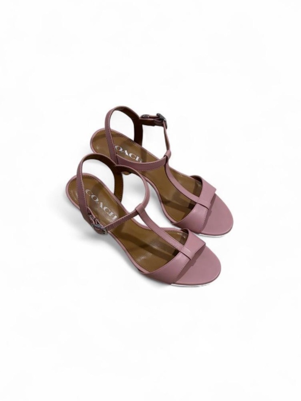 Coach Mauve T-Strap Kitten Heel Sandals - Picture 3 of 7